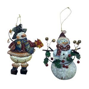 Metal Snowman Christmas Ornaments‎ Set of 2 6” Whimsical Holiday Decor